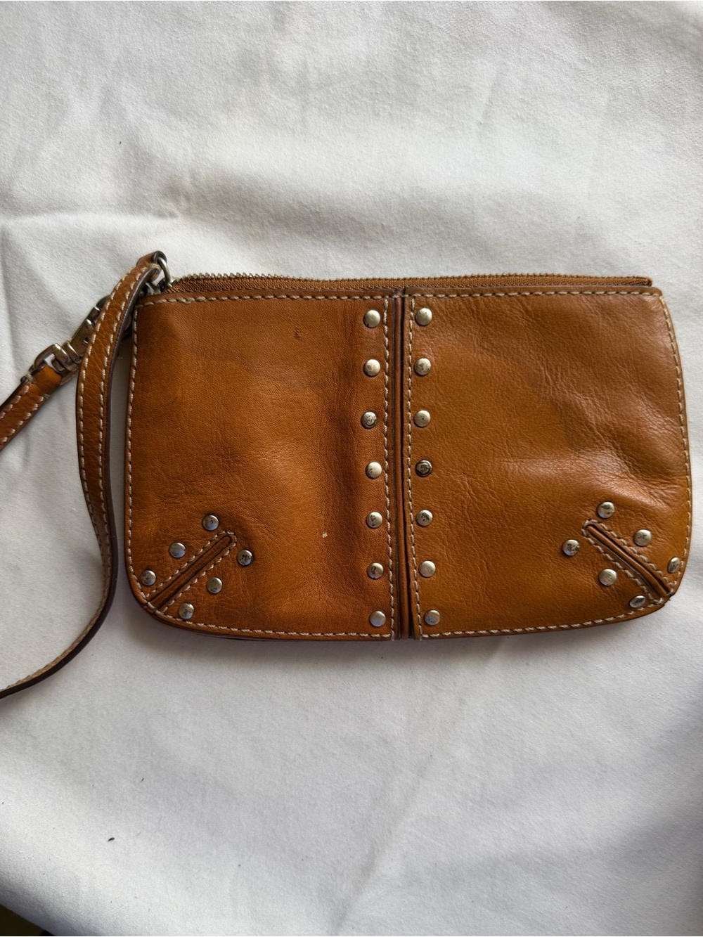 Micheal Kors Leather Wristlet Clutch in Cognac Brown - Stud Detail